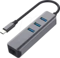 Produktbild: EXSYS EX-1133-N3 - Netzwerkkarte, USB-C, Gigabit Ethernet, 1x RJ45, 3x USB