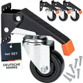 Produktbild: 6750 Schwerlastrollen absenkbar für Werkbank, 4er Set, 76 mm, bis 400 kg, Schwarz - HMF