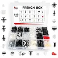 Produktbild: T&M TECHNICS® Box mit 519 Universalbefestigungen, Klammern, Clips und Kunststoffnieten für Französische Autos, Motorroller und Motorräder – Set für Türverkleidung Stoßstange Kühlergrill Motorhaube