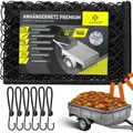 Produktbild: Kesser - Anhängernetz feinmaschig mit Haken Hängernetz mit Spannseil, Netzkordel & 8mm Randverstärkung für Ladungssicherung Schwarz / 150 x 270cm