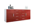 Produktbild: Vladon Sideboard Faro V2 (Kommode, mit 2 Türen und 4 Schubladen), Weiß matt/Bordeaux Hochglanz (166 x 72 x 35)