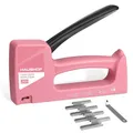Produktbild: HAUSHOF Handtacker Tackerpistole Pink, Polsterung Heftpistole Holztacker für Klammern Typ 53, mit 800 Klammern 8mm und Klammerentferner für Holz, Stoff, Möbel