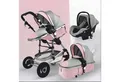 Produktbild: TPFFamily Kombi-Kinderwagen Babyschale Baby Buggy Babywanne 5-Punkt-Sicherheitsgurt Moskitonetz, Getränkehalter Kinderwagen 3 in 1 inkl. großem Zubehörset Rosa-Grau