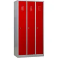 Produktbild: Gürkan Spind lichtgrau, feuerrot 105302, 3 Schließfächer 90,0 x 50,0 x 180,0 cm
