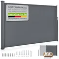 Produktbild: Juskys® Seitenmarkise Dubai 190 x 300 cm ausziehbar Blickdicht, Sichtschutz für Balkon & Terrasse, Seitenrollo mit Wandhalterung - grau