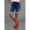Produktbild: Jogg-Jeansbermudas ARIZONA, Damen, Gr. 34, N-Gr, blau (dunkelblau us), Obermaterial: 59% Baumwolle, 40% Polyester, 1% Elasthan, Basic, comfort fit kurz, Jeans, hohe Leibhöhe, krempelbare Beinabschlüsse, Used-Look