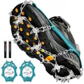 Produktbild: Grödel Steigeisen für Bergschuhe mit 19 Zähne Verdickte Schuhkrallen aus Edelstahl Anti-Rutsch Schuhspikes für Mann Frau Erwachsene Fit für Wandern Trail Running Trekking (Teal, XL)