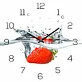 Produktbild: Wanduhr Glas 30x30cm Uhr Glasbild Erdbeere Rot Wasser Frucht Fruit Küchenuhr