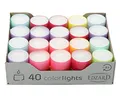 Produktbild: EDZARD Colorlights Summer, 40 Teelichter weiß in farbigen Kunststoff Cups, Durchmesser 38 mm, Höhe 24 mm, Brenndauer 4 Stunden, ohne Duft - Farbenfrohe Teelichtkerzen für stimmungsvolle Sommerabende