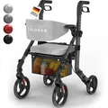 Produktbild: ELONEO 2in1 Rollstuhl Rollator faltbar und leicht mit Sitz, Outdoor Rollator Rollstuhl faltbar, Aluminium Gehhilfe für Senioren - Schwarz
