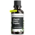 Produktbild: natural elements Vitamin D3 + K2 Tropfen 50ml - Premium: 99,7+% All-Trans (K2VITAL® von Kappa) + hoch bioverfügbares Vitamin D3 - Laborgeprüft, hochdosiert, flüssig und in Deutschland produziert