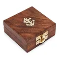 Produktbild: NKlaus Hochwertige 7x7x2,5cm maritim Holzbox massiv Messing Verschluss gold Aufbewarung für Schmuck Souvenirs 11625