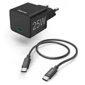 Produktbild: Hama Schnellladegerät mit Ladekabel USB-C, Mini-Ladegerät, PD, 25 W, 1,5 m, SW - Schwarz