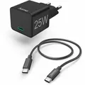 Produktbild: HAMA Schnellladegerät m. Ladekabel USB-C, Mini-Ladegerät, sw PD, 25W, 1,5m, Schwarz