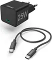 Produktbild: Hama Schnellladegerät mit Ladekabel USB-C, Mini-Ladegerät, PD, 25W, 1 m, Schwarz (00201623)