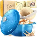 Produktbild: KRUSTENZAUBER Gusseisen Topf Brot Backen [inkl. Gärkorb] - Hochwertiger Emaille Topf 26cm - Idealer gusseiserner Brottopf zum Backen, Gusseisentopf - Blau