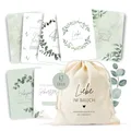Produktbild: MeinBaby123® Meilensteinkarten Schwangerschaft | Meilenstein Karten Set Geschenk zur Schwangerschaft | Fotokarten für die Schwangerschaft | 42 Karten Inkl. hochwertigem Baumwollsäckchen (Eukalyptus)