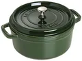Produktbild: STAUB Gusseisen Bräter/Cocotte, Rund 24 cm, 3,8 L, Aromaregen Funktion für optimale Befeuchtung, Für alle Herdarten inkl. Induktion & Backofen, Basilikum/Grün