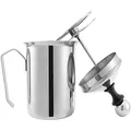Produktbild: Gvolatee 500ml Edelstahl Double Mesh Milchaufschäumer Manuell, 8 x 8 x 18 cm Perfekter Milchschaum dank doppeltem Sieb und speziellem Drückmechanismus