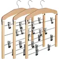 Produktbild: 9 x Rockbügel mehrfach, Hosenbügel Holz, 360° drehbarer Haken, Kleiderbügel rutschfest, hbt 45,5x39x2,5 cm, silber/natur