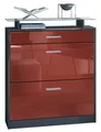 Produktbild: Vladon Schuhschrank Loret (Schuhkipper für 16 Paar Schuhe, mit 2 Klappen und 1 Schublade und Glasablage) Anthrazit matt/Bordeaux Hochglanz (89 x 104 x 23 cm)