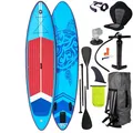 Produktbild: BRAST® SUP Board Turtle | Aufblasbares Stand up Paddle Set | 320x81x15cm | 4 Designs | 5 Jahre Garantie | inkl. Sonderzubehör | 2in1 Paddel Kajak-Sitz Action-Cam-Halterung Fußschlaufe | Blau