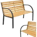 Produktbild: Juskys Gartenbank Modena – 2-Sitzer Holzbank mit Armlehnen & Rückenlehne – wetterfeste Sitzbank 120x62x82 cm - Bank mit Seitenelementen aus Stahl - Braun/Schwarz