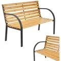 Produktbild: Juskys Gartenbank Modena – 2-sitzer Holzbank Mit Armlehnen & Rückenlehne – Wetterfeste Sitzbank 120x62x82 Cm - Bank Mit Seitenelementen Aus Stahl