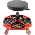 Produktbild: VEVOR Rollbarer Werkstatthocker Werkstattsitz (136 kg Tragkraft) Garagensitz Arbeitshocker, höhenverstellbar (420–550 mm), Rollsitz mit Werkzeugablage für Garage Werkstatt Autoreparatur, Schwarz+Rot