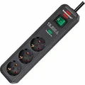 Produktbild: Brennenstuhl Steckdosenleiste Eco-Line, 1,5m Kabel, 3-fach in schwarz, Überspannungsschutz, Schalter