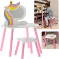 Produktbild: Weißer Schminktisch für Mädchen Einhorn + Hocker 60x40x44/80 cm