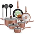 Produktbild: NutriChef Kochtopf Set 13-teilig – Antihaft Topfset & Pfannenset mit Deckeln – für Gas-, Elektro- & Keramikkochfelder, PFOA-frei–Aluminium P... - Braun