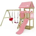 Produktbild: Klettergerüst Spielturm DinkyHouse für Kleinkinder mit Rutsche und Kinderschaukel, Babyschaukel mit Sicherheitsgurten – Pastellpink - Wickey