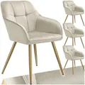 Produktbild: tectake® Samt Stuhl, Esszimmerstuhl mit Stepp Samtstoff, Küchenstühle modern, gemütlicher Sessel Wohnzimmer, Armlehnstuhl Esszimmer, Dining Lounge, Schminktisch Stuhl - Creme/Gold, 4er Set