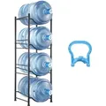 Produktbild: VEVOR Wasserkrughalter mit 4 Ebenen, 5 Gal Wasserflaschenhalter, einreihiges Wasserflaschenregal aus Eisen für 4 Flaschen, robustes Wasserkrugregal Wasserkrughalter für Küche Büro Wohnzimmer schwarz