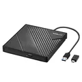 Produktbild: Amicool Externes DVD Laufwerk Extern USB 3.0 USB C CD Laufwerk für Laptop Desktop PC MacBook Externer DVD Brenner Windows 7/8.1/10/11 Linux Mac OS CD/DVD Player Tragbar +/-RW ROM Optisches Drive
