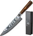Produktbild: Wolfblood Damastmesser Küchenmesser XL (32cm) TÜV geprüfter 62 HRC Damaststahl aus 67 Lagen I Damast-Küchenmesser Chefmesser Kochmesser mit Holzgriff Geschenkbox und Klingenschutz