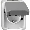 Produktbild: Merten AQUASTAR Steckdose, 1f, lichtgrau, matt, Aufputz, horizontal/vertikal, mit Klappdeckel, IP44, Komplettgehäuse