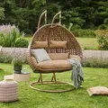 Produktbild: Polyrattan Hängesessel Twin Farbe: Braun Poly Rattan Hängesessel Hängekorb - Home Deluxe