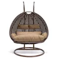 Produktbild: Home Deluxe - Hängesessel Twin - Braun, Höhe 200 cm - inkl. Gestell, Sitz- und Rückenkissen I Polyrattan Hängestuhl Gartenschaukel Hängekorb