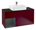 Produktbild: Villeroy & Boch Finion Waschbeckenunterschrank für Becken mittig Regal links für Finion / Memento 2.0 3 Auszüge mit Beleuchtung (1x LED) 1200 x 603 x 501 mm - Peony Matt Lacquer / Midnight Blue Matt Lacquer / Glass Black Matt - F162HGHB