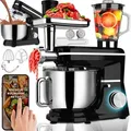 Produktbild: Küchenmaschine 3200 W mit 6L Edelstahl-Rührschüssel inkl. Rührhaken, Knethaken, Schneebesen und Spritzschutz, 6 Geschwindigkeiten 12-tlg Schwar... - Schwarz