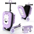 Produktbild: Kidiyana Kinder Scooter mit Koffer, Handgepäck Koffer mit Roller, LED-Rädern, Höhenverstellbarer Lenker, A5 Sichtfenster, 7cm Stauraumerweiterung, Kleinkind Geschenk für 2–8 Jahre, Bis 50kg, Lila