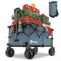 Produktbild: Sekey XXL Plus Bollerwagen Faltbar mit Bremsen 200L 200KG Belastbar, Extra Breite Reifen All Terrain Bollerwagen, Patentiert Zusammenfaltbar aus Vier Richtungen, XXL-PlusB 4011, Blau-Grau