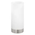Produktbild: EGLO Tischlampe Damasco 1, Deko Tischleuchte, kleine Nachttischlampe aus Metall und Glas in Silber und Weiß, E27 Fassung