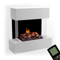 Produktbild: GLOW FIRE Wasserdampf Kamin HÖLDERLIN (Wandkamin) - Elektrokamin für die Wand mit realistischen LED 3D-Flammen, Knistereffekt & Fernbedienung, 80x78x37 cm, Opti-Myst 500 mit Holz-Deko, Weiß