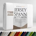 Produktbild: Strauss Home® Jersey Spannbettlaken Spannbetttuch Bettlaken 100% Baumwolle Topper (10cm Höhe) 140x200-160x200 cm (Weiß)
