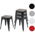 Produktbild: 4er-Set Hocker HWC-A73 inkl. Holz-Sitzfläche, Metallhocker Sitzhocker, Metall Industriedesign stapelbar ~ schwarz
