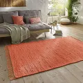 Produktbild: Taracarpet Handwebteppich Läufer Fleckerl Teppich Uni waschbar aus Baumwolle für Wohnzimmer und Küchenteppich 090x160 cm Terracotta