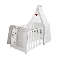 Produktbild: roba Babybett Set Adam & Eule - 70 x 140 cm - Mitwachsendes Kinderbett mit Bettwäsche, Himmel, Matratze - Höhenverstellbar - zu Juniorbett umbaubar - Holz weiß